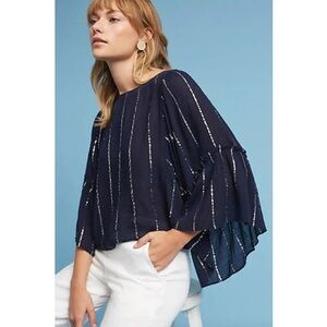 Anthropologie Floreat Emelyn Navy Silver Stripe Blouse